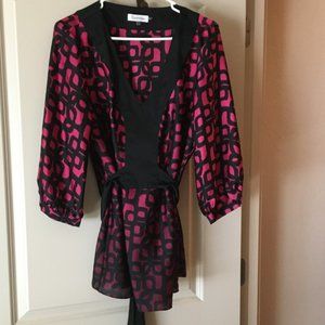 Calvin Klein Retro Hot Pink & Black Blouse Size L